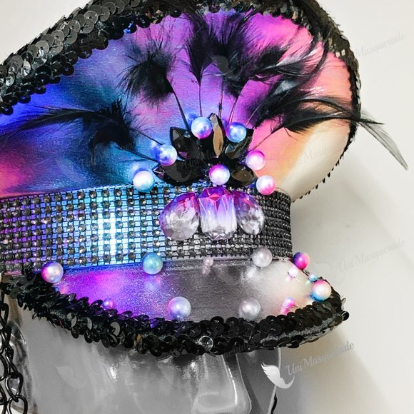 Purple Captain Jewelry Feather Party Top Hat - Picture 4 of 4